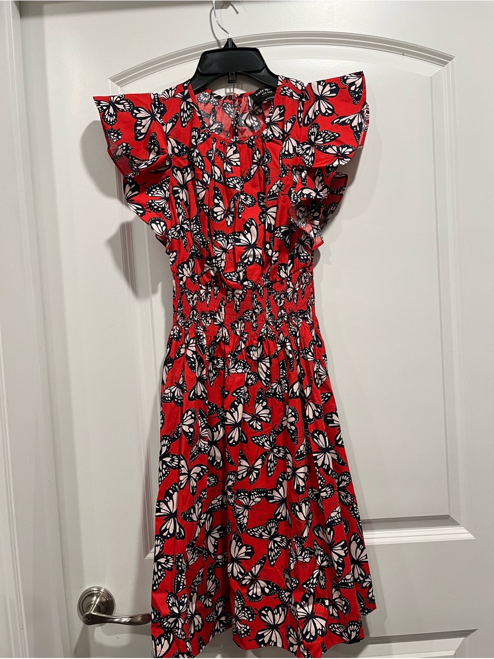 Kate Spade Red Butterfly Print Flutter Sleeve Dress